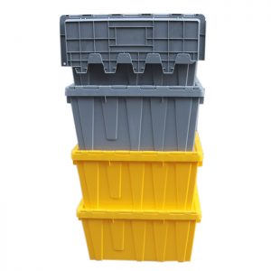 Attached Lid Tote (Pallet of 60) - 22x15x10 Industrial Strength Round Trip Tote. Made in USA.